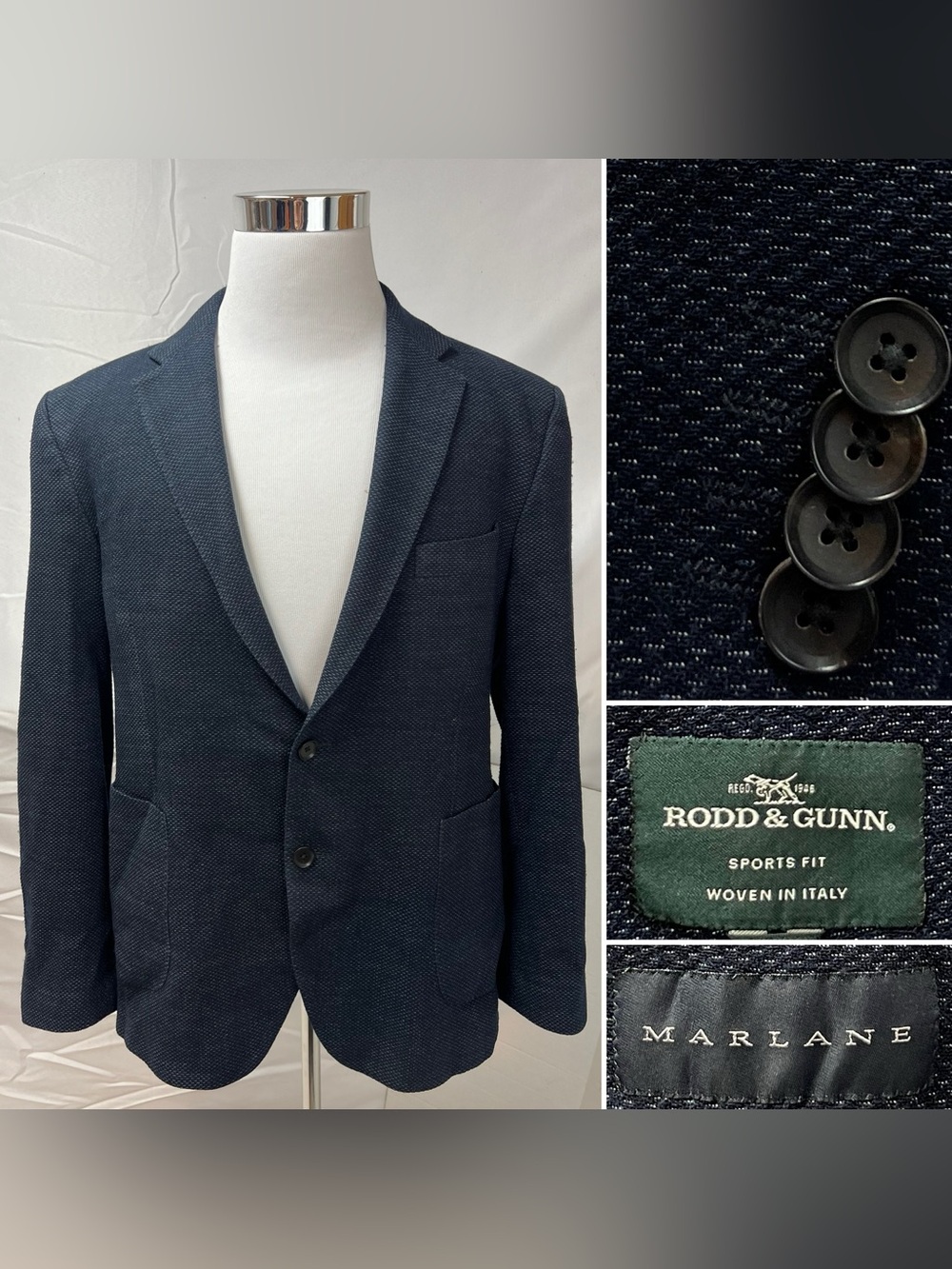 Rodd & Gunn Men’s 2XL Marlane Wool Blend Woven Sports Fit Unstructured Blazer